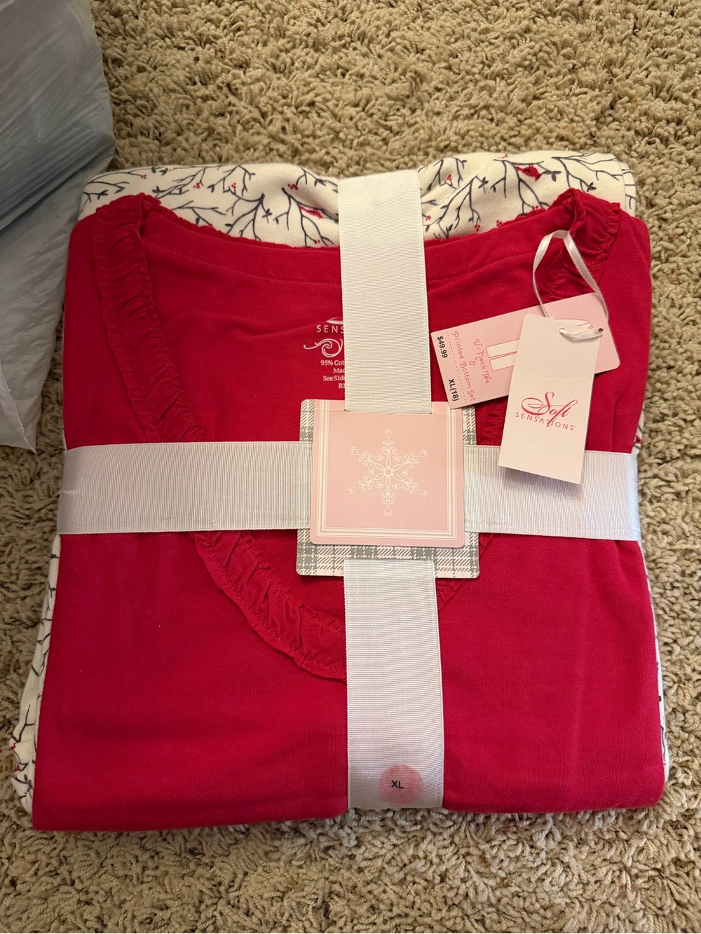 Soft Sensations Women's Red Pajama Set - XL Cozy Ruffled Sleepwear